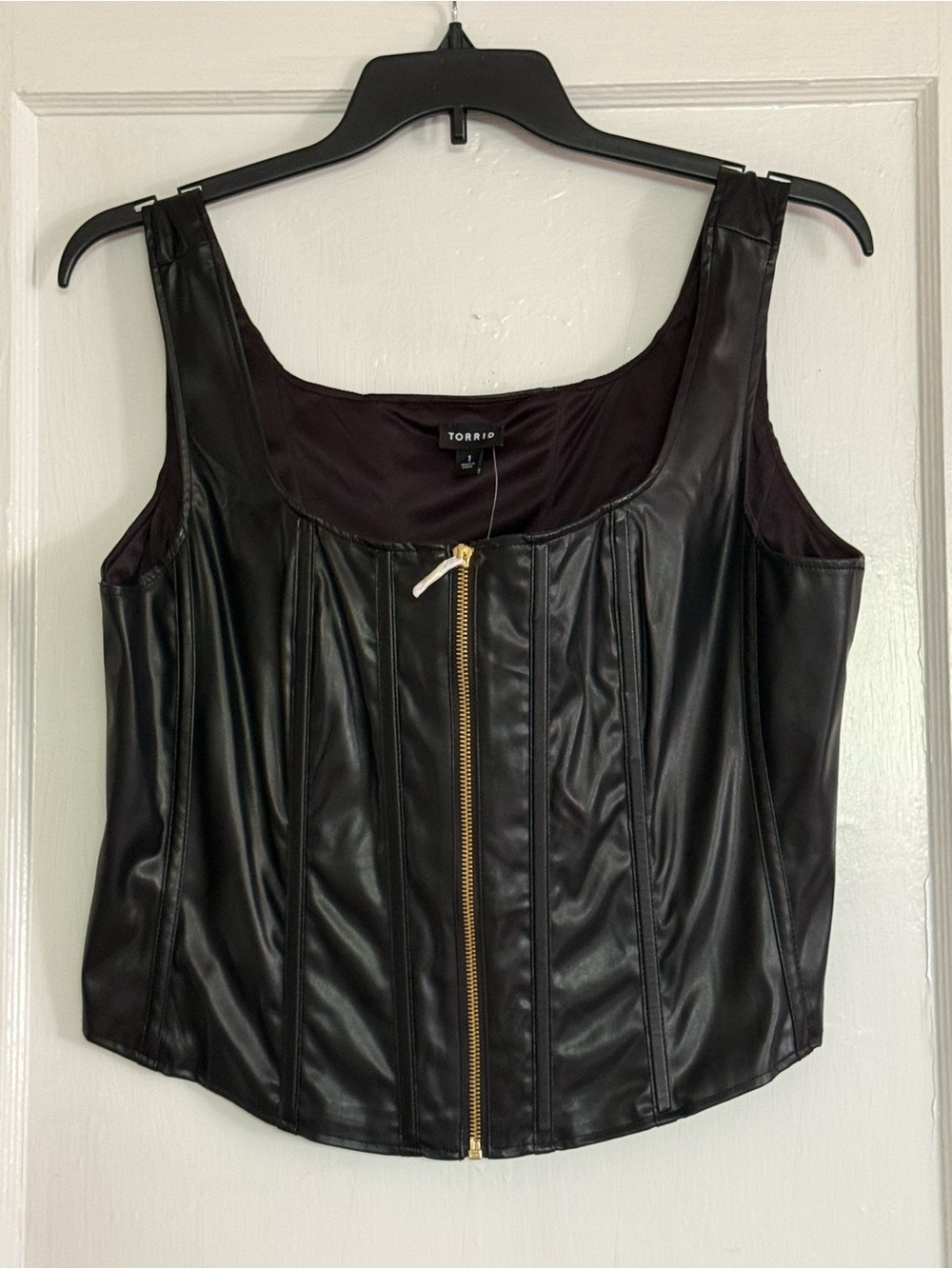 Torrid Black Faux Leather Corset Top with Gold Zip